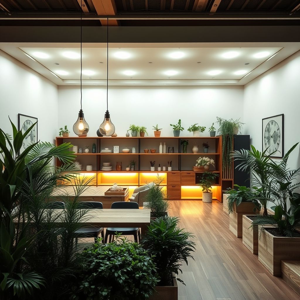 Un professionnel nettoie avec soin un espace commercial lumineux et moderne, utilisant des produits écologiques. La lumière naturelle illumine la pièce, mettant en valeur la propreté impeccable et l’atmosphère saine.