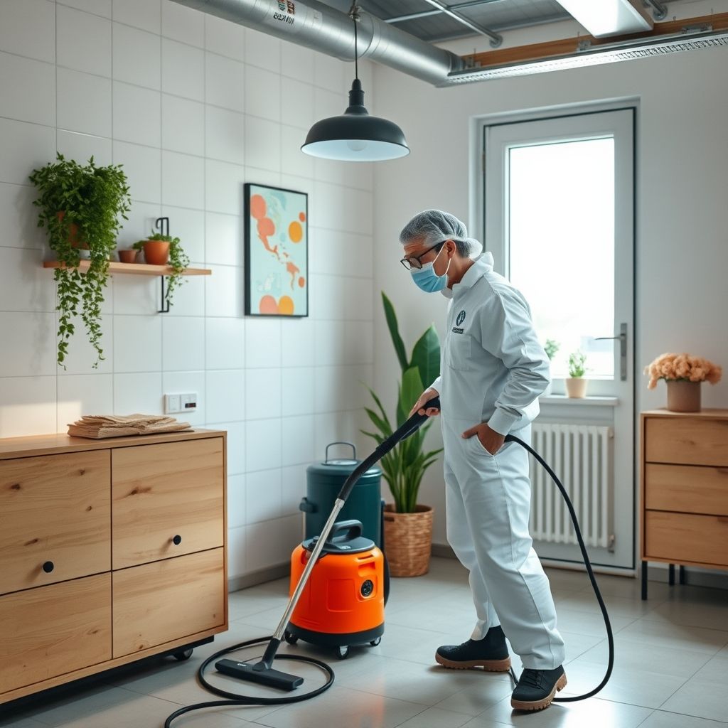 Un professionnel utilise un appareil vapeur pour désinfecter un espace, garantissant une hygiène irréprochable.